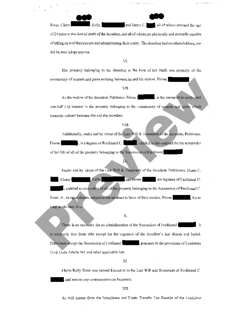 Preview Petition For Probate Of Olographic Testament, And For Possession