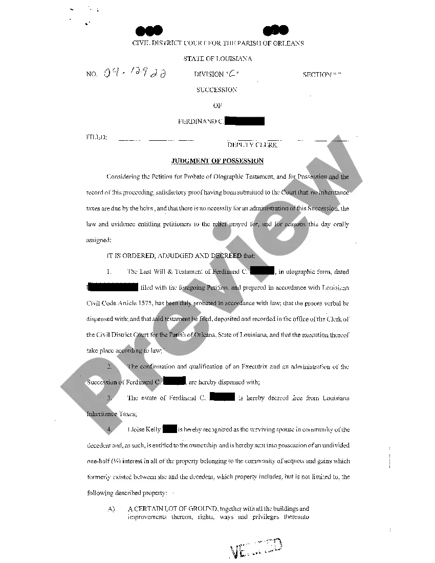 Preview Petition For Probate Of Olographic Testament, And For Possession