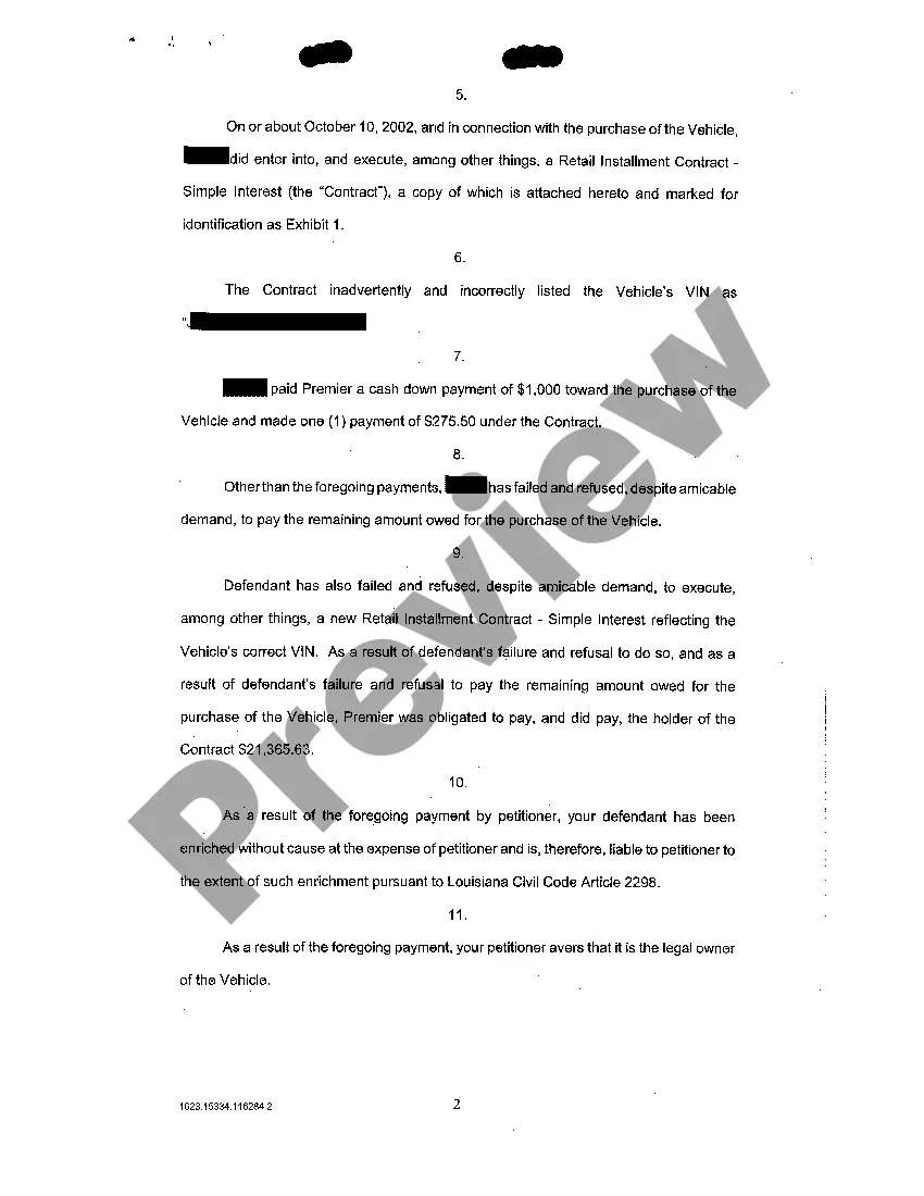 Preview Petition For Damages And Writ Of Sequestration