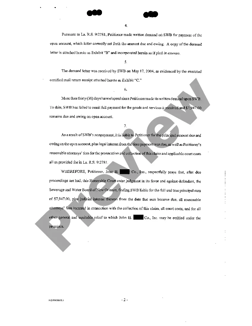 Get A01 Petition On Open Account Preview A01 Petition On Open Account