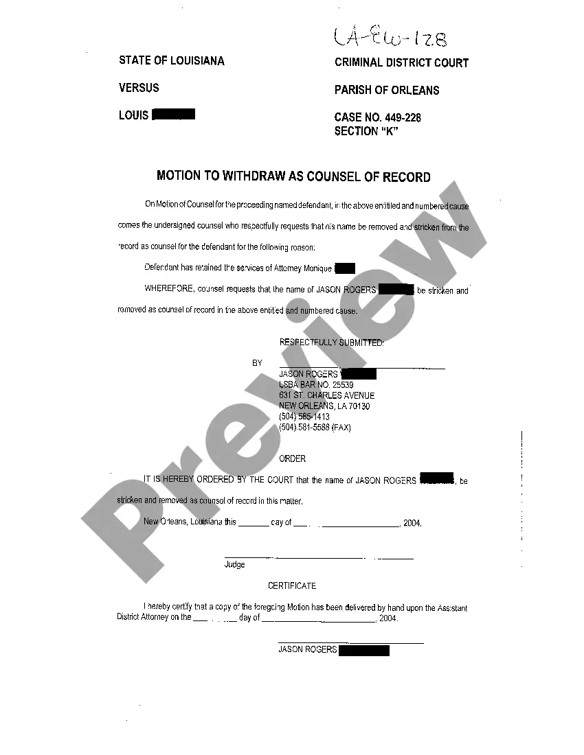 Preview Motion To Withdraw As Counsel Of Records