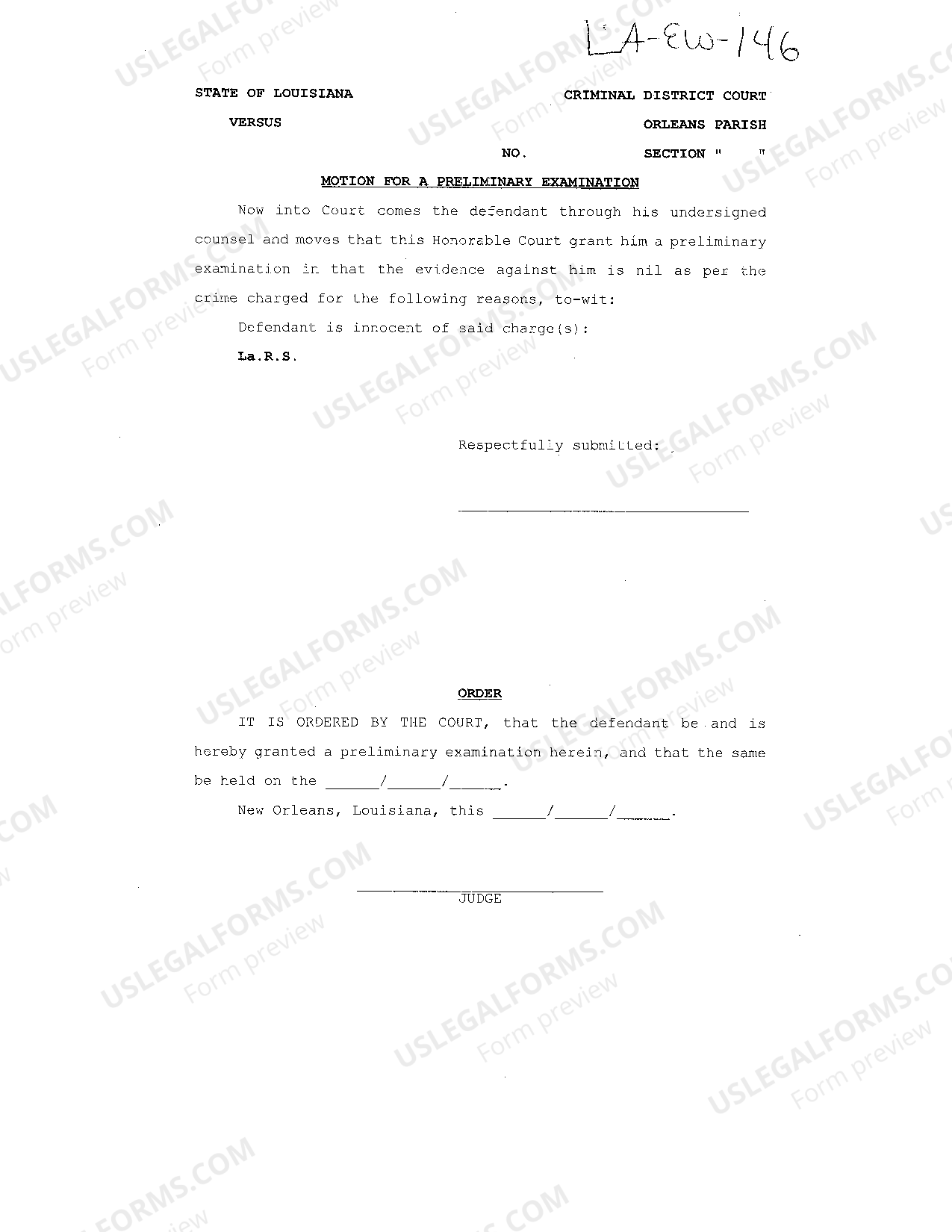 Louisiana Motion For A Preliminary Examination US Legal Forms