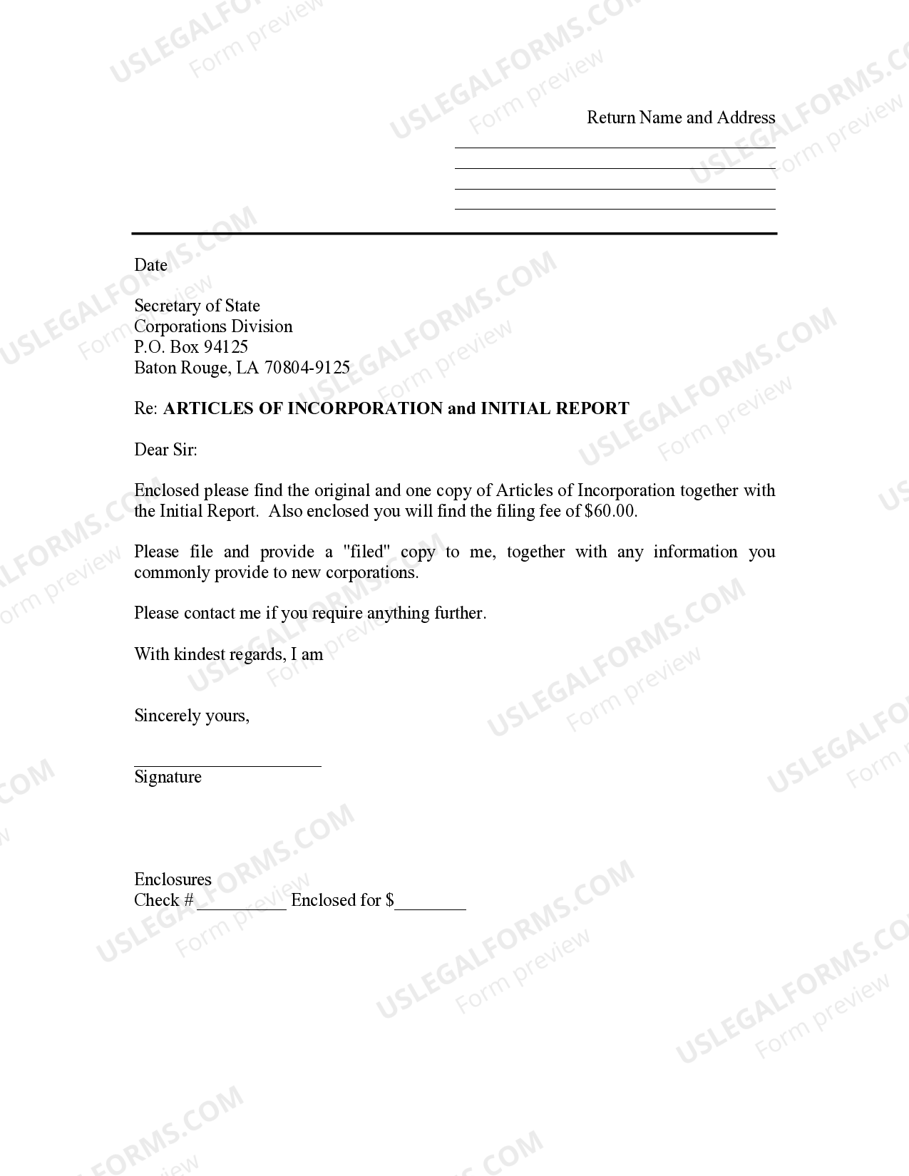 Sample Transmittal Letter to Secretary of State's Office to File