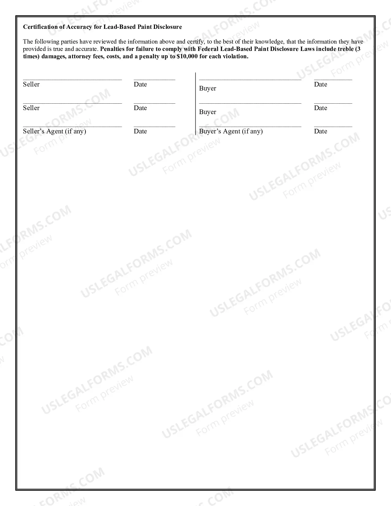 Preview Lead Based Paint Disclosure for Sales Transaction