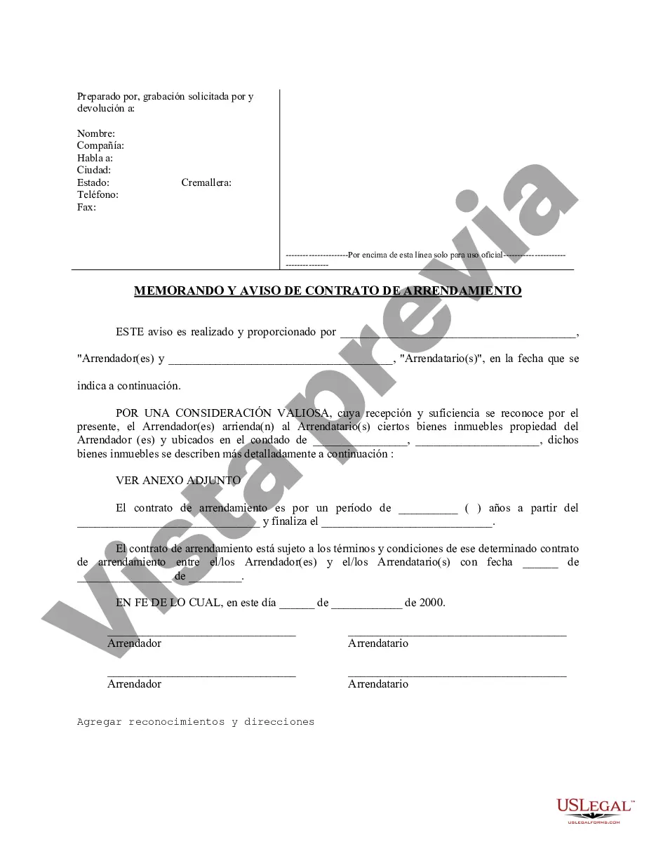 Preview Aviso de Arrendamiento para Grabación