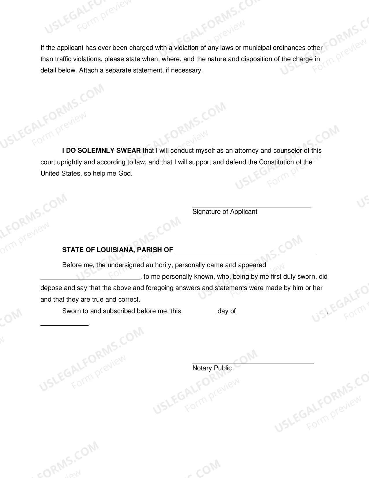 Preview Application and Motion for Admission to Practice Before the United States District Court Middle District of Louisiana