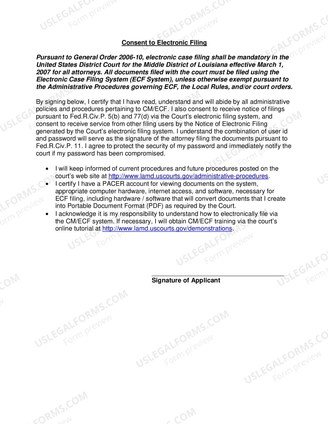 Preview Application and Motion for Admission to Practice Before the United States District Court Middle District of Louisiana