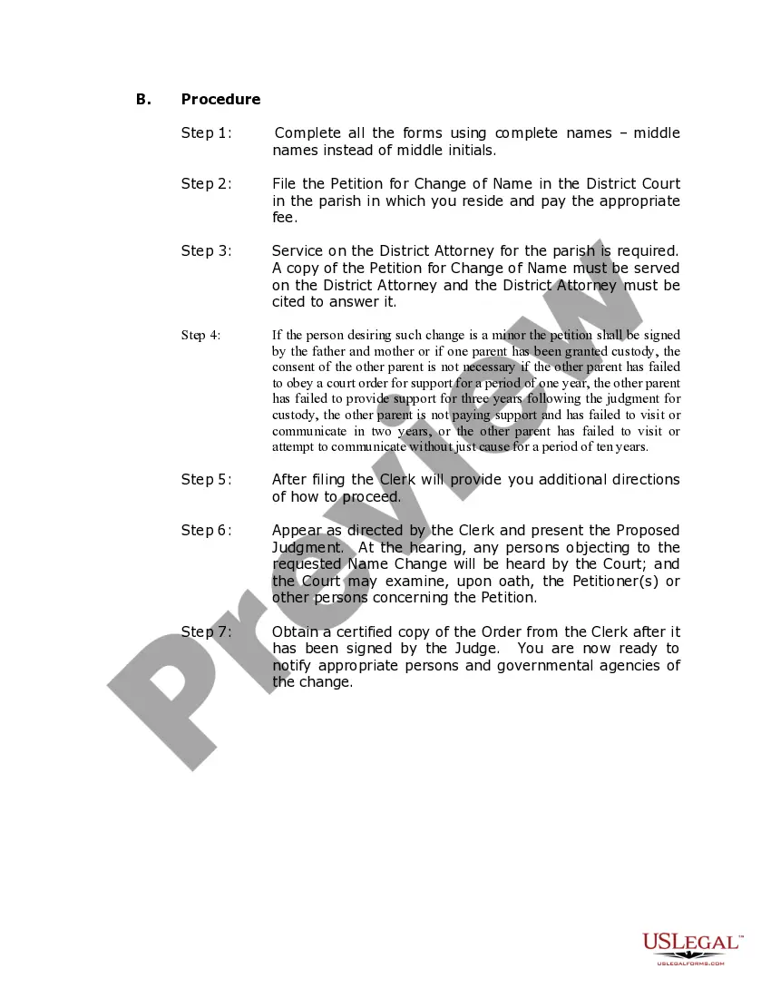 Preview Louisiana Name Change Instructions and Forms Package for a Family