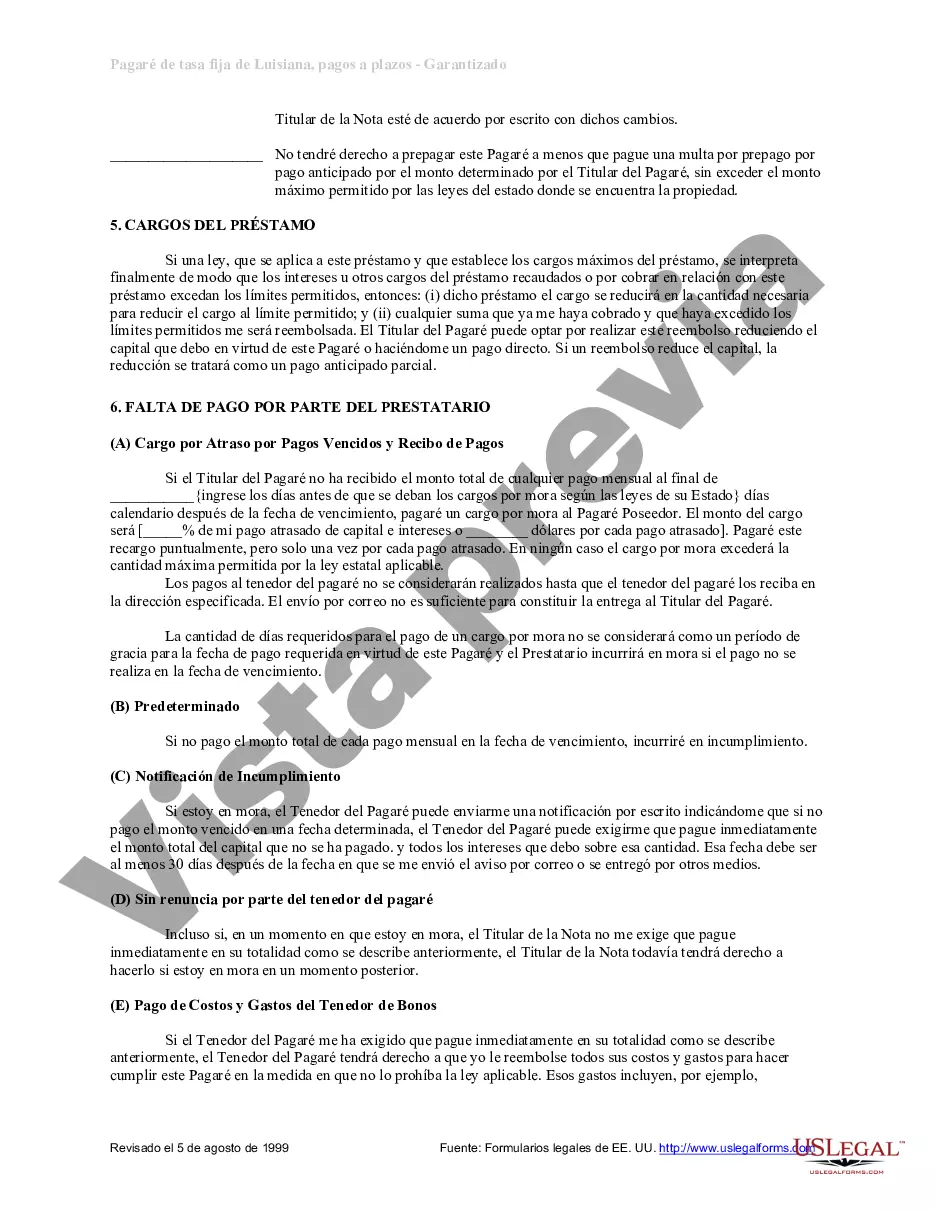 Preview Cuotas de Luisiana Pagaré de Tasa Fija Garantizado por Bienes Raíces Residenciales