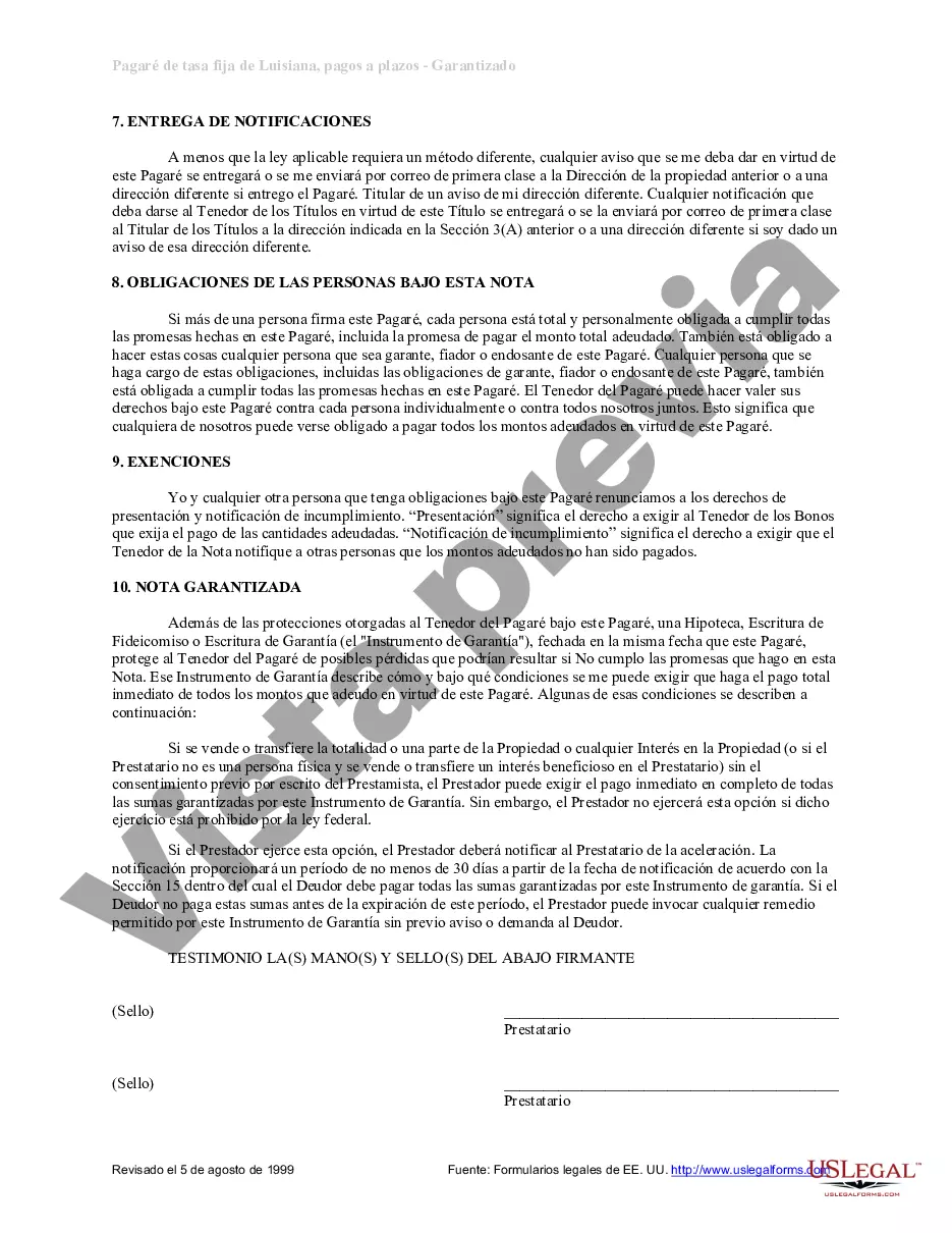 Preview Cuotas de Luisiana Pagaré de Tasa Fija Garantizado por Bienes Raíces Residenciales