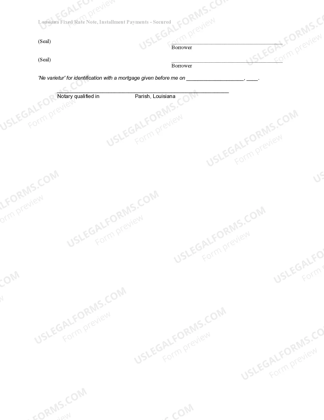 Preview Louisiana Installments Fixed Rate Promissory Note Secured by Residential Real Estate