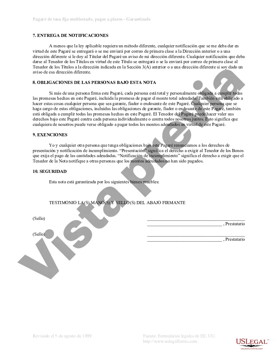 Preview Cuotas de Luisiana Pagaré de Tasa Fija Garantizado por Bienes Personales