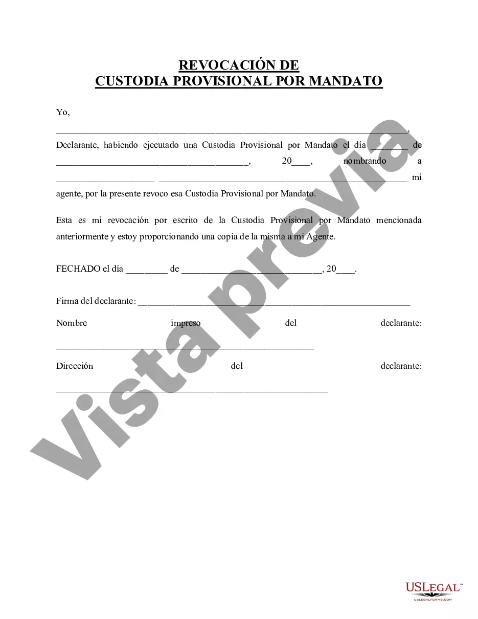 Preview Revocación de Poder para Cuidado de Menor o Custodia Provisional por Mandato