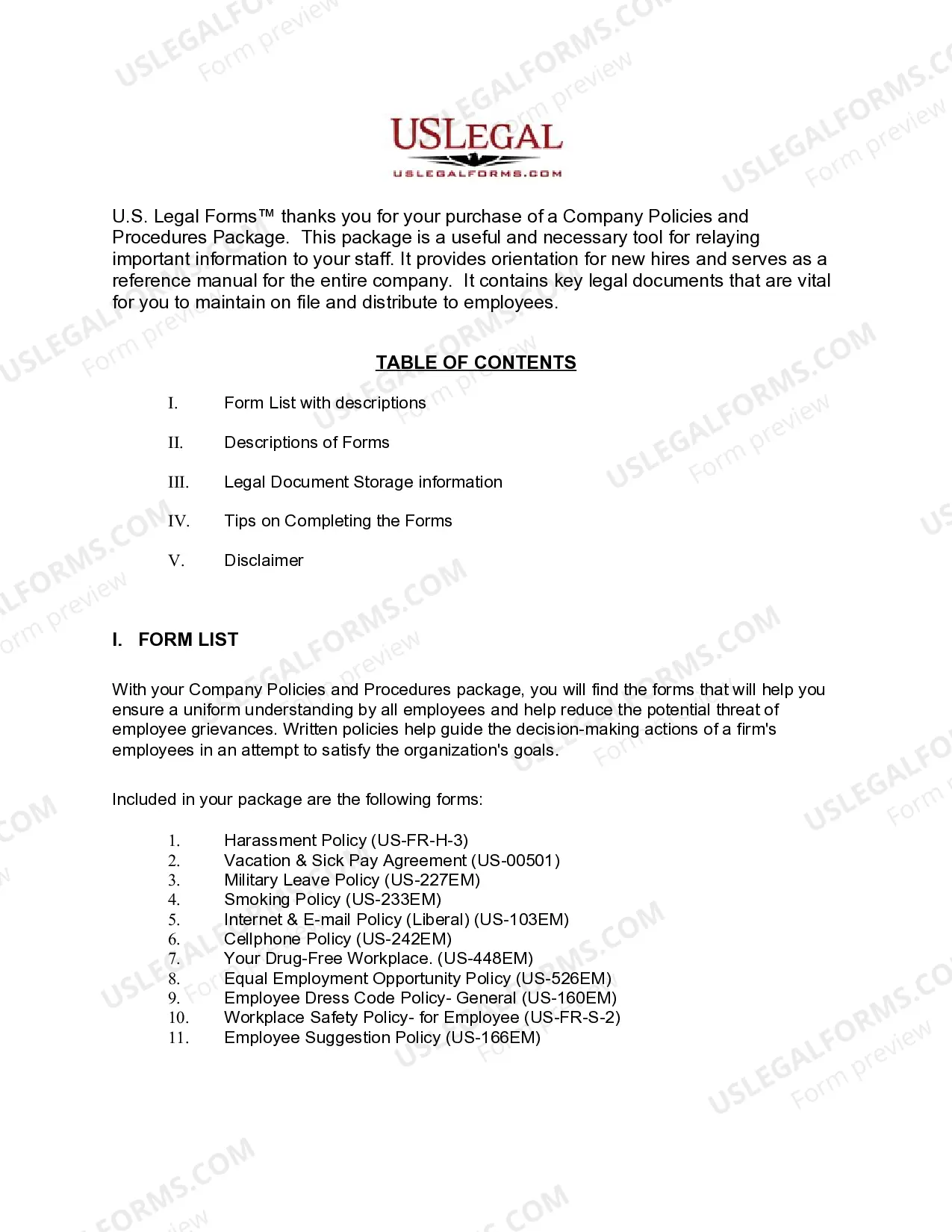 Preview Louisiana Company Employment Policies and Procedures Package