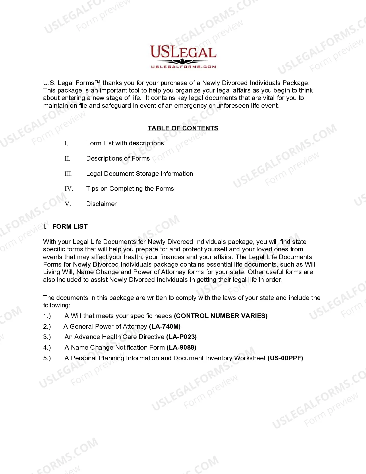 Preview Louisiana Newly Divorced Individuals Package