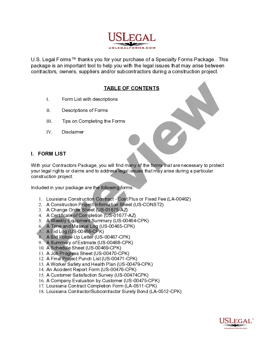 Preview Louisiana Contractors Forms Package