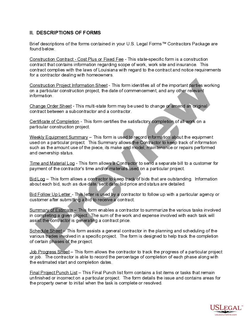 Preview Louisiana Contractors Forms Package