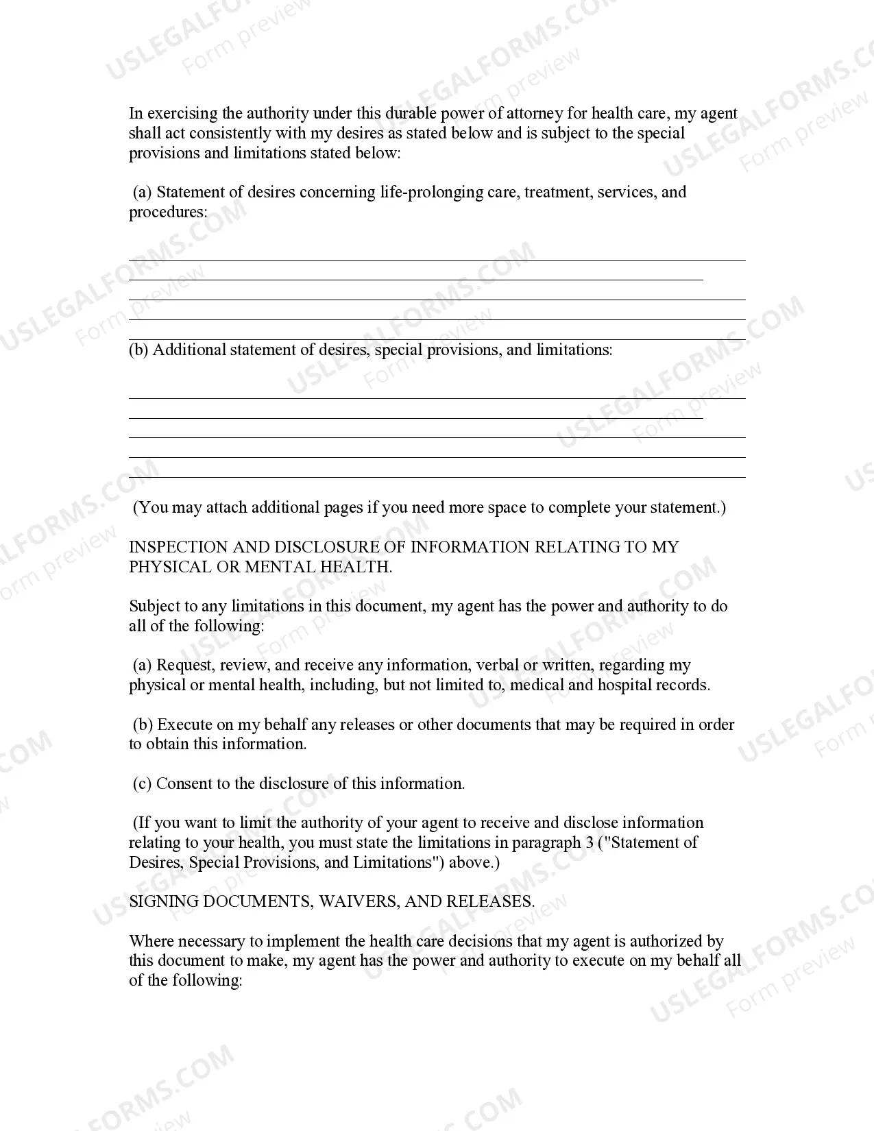 Preview Louisiana Power of Attorney for Health Care