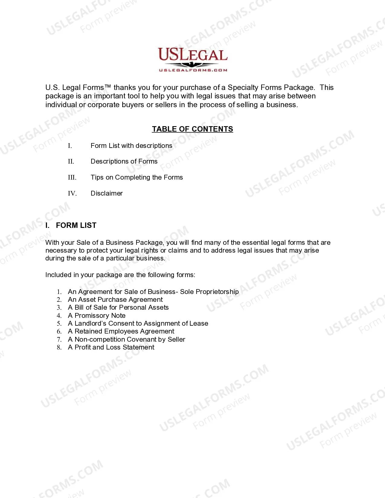 Preview Louisiana Sale of a Business Package