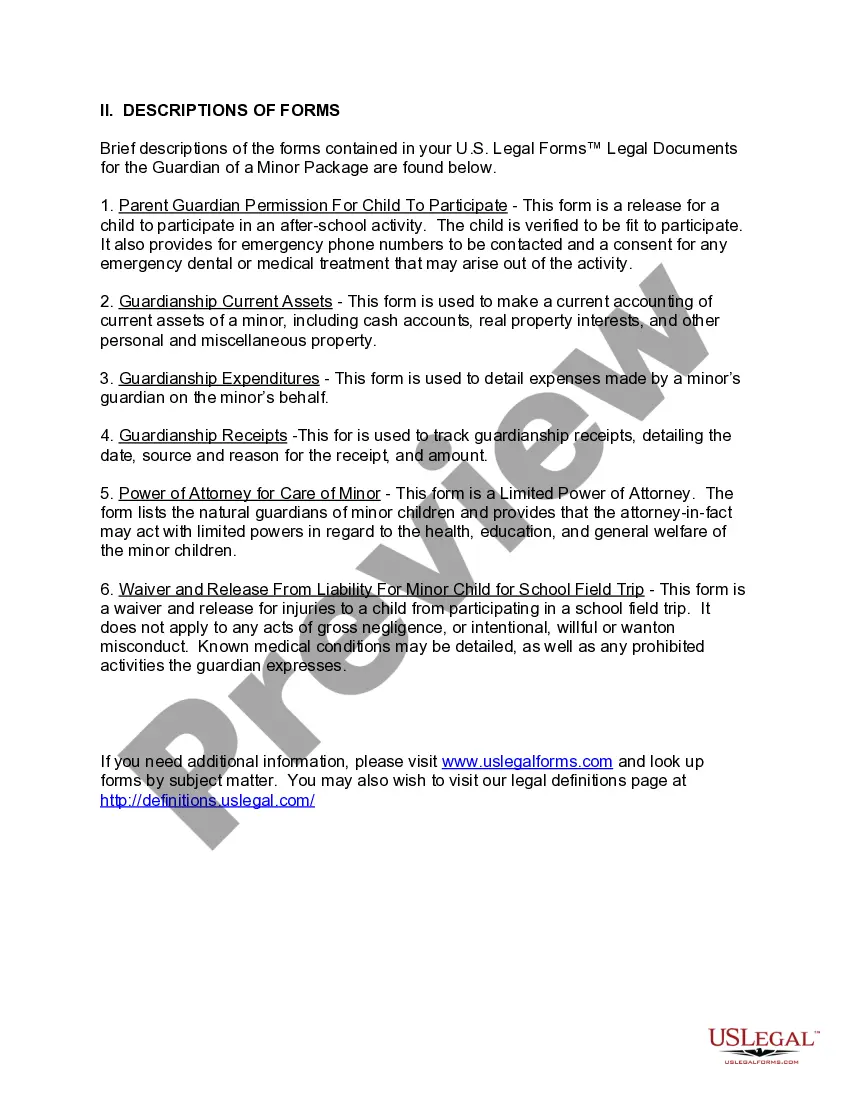 Preview Louisiana Legal Documents for the Guardian of a Minor Package
