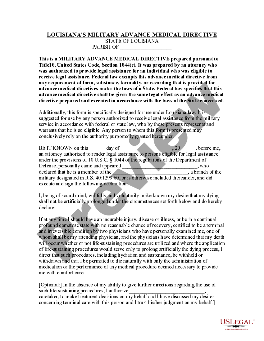 Louisiana Military Advance Medical Directive Advance Directive