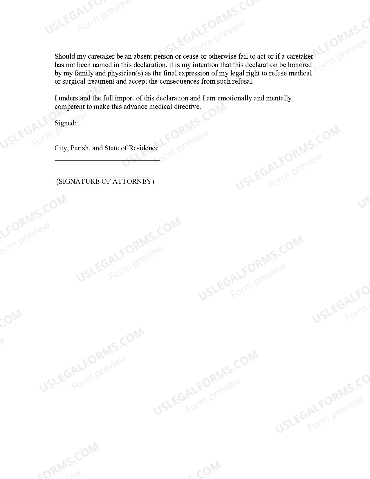 Preview Louisiana Military Advance Medical Directive