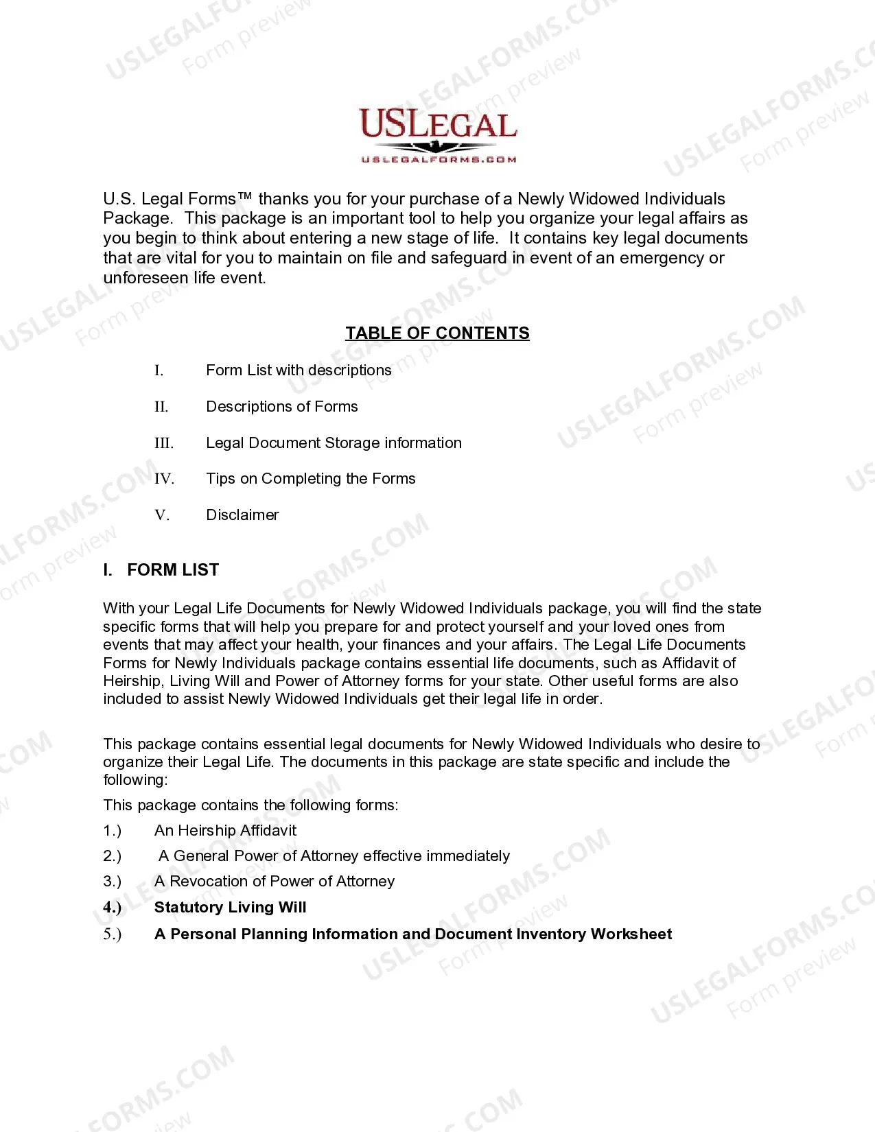 Preview Louisiana Newly Widowed Individuals Package