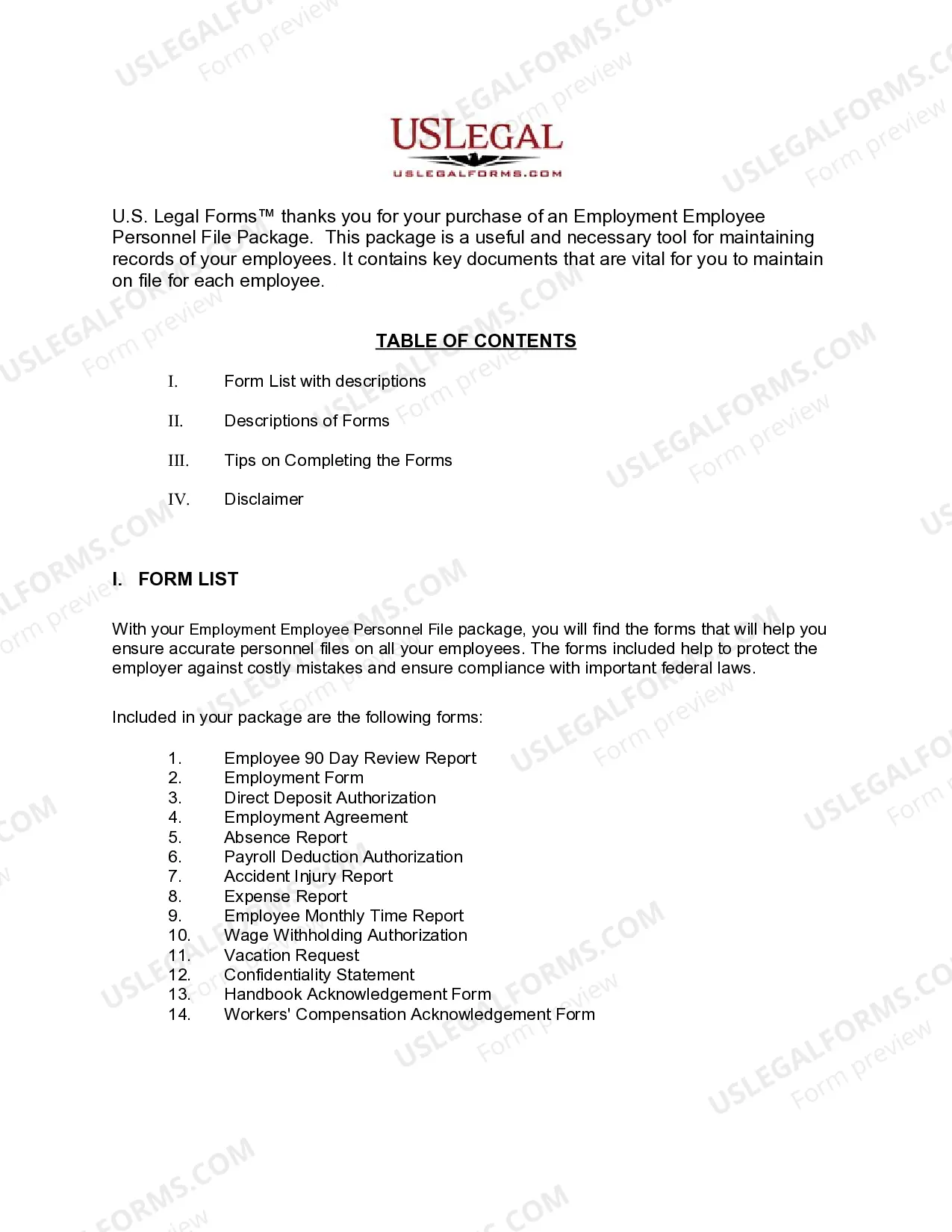 Preview Louisiana Employment Employee Personnel File Package