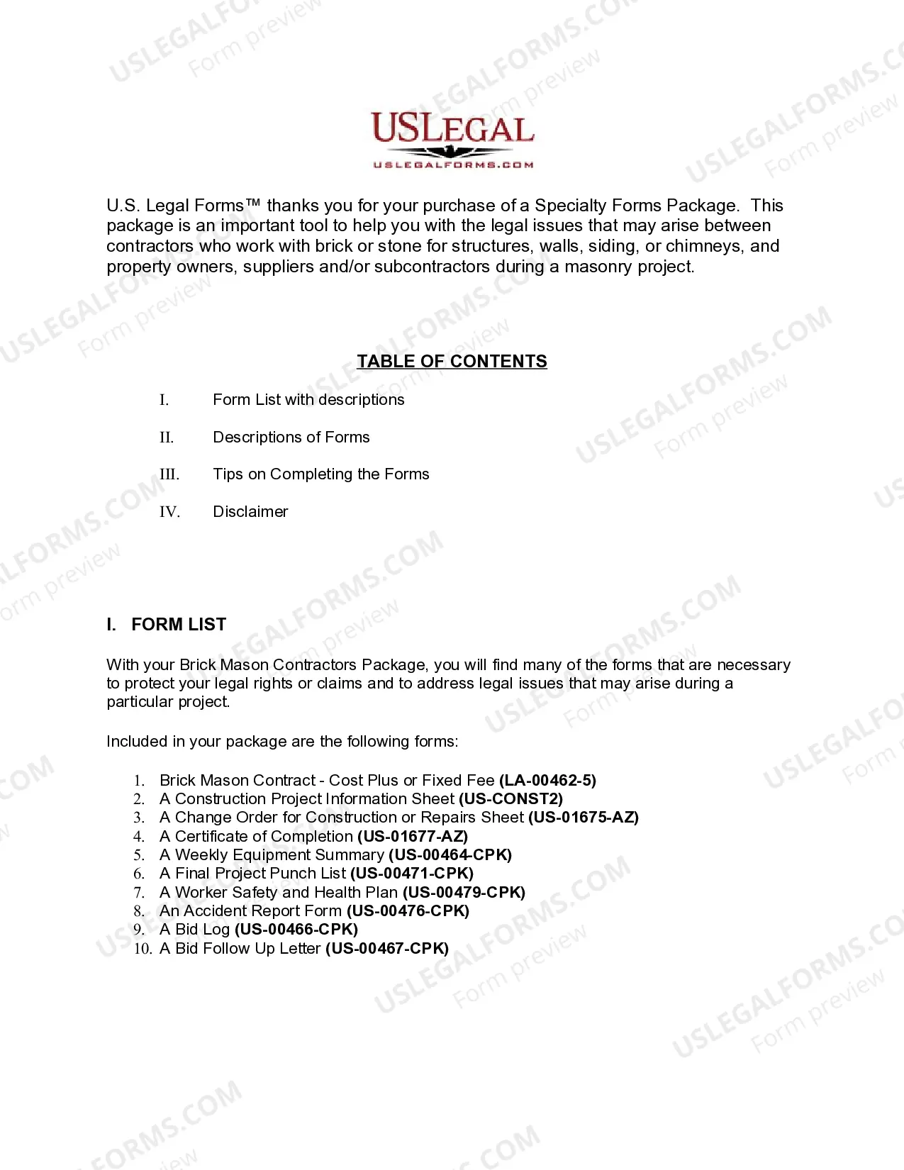 Preview Louisiana Brick Mason Contractor Package