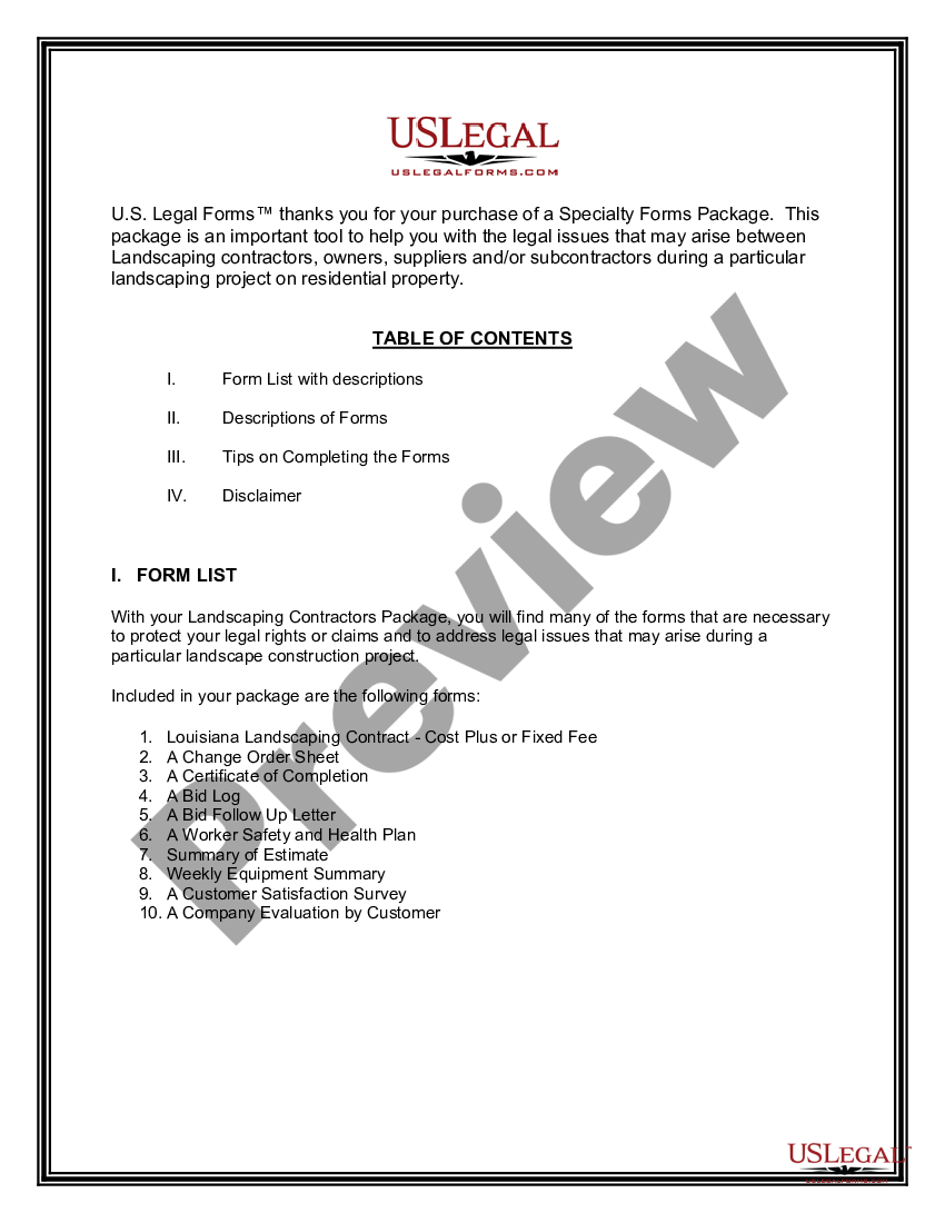 Louisiana Landscaping Contractor Package Us Legal Forms 0641