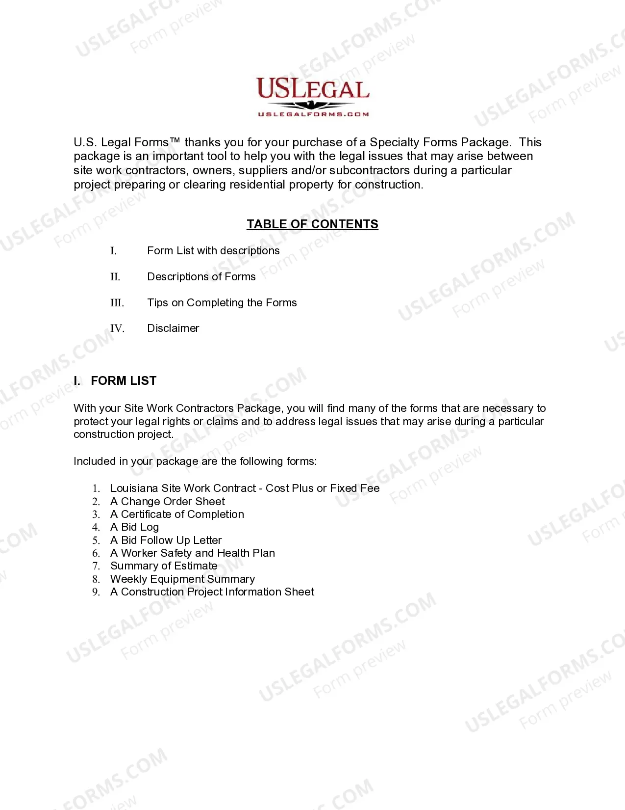 Preview Louisiana Site Work Contractor Package