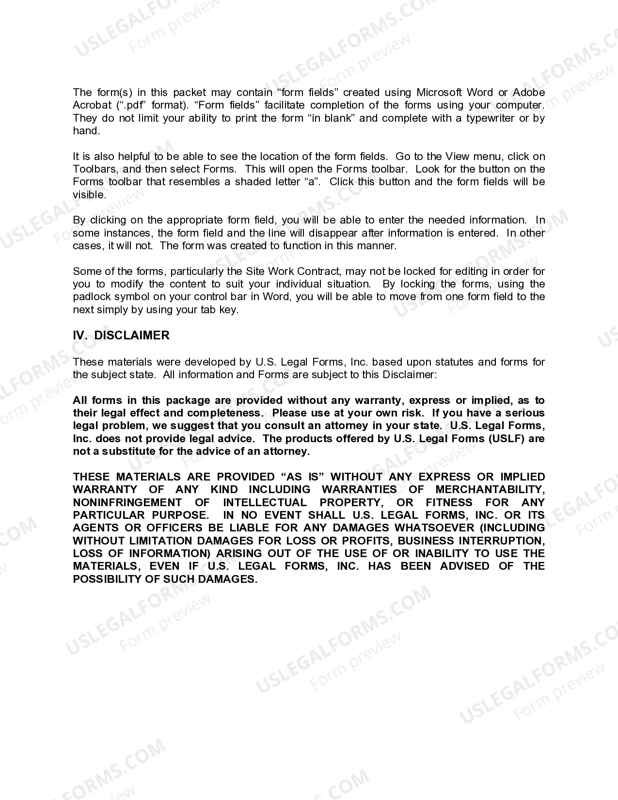 Preview Louisiana Site Work Contractor Package