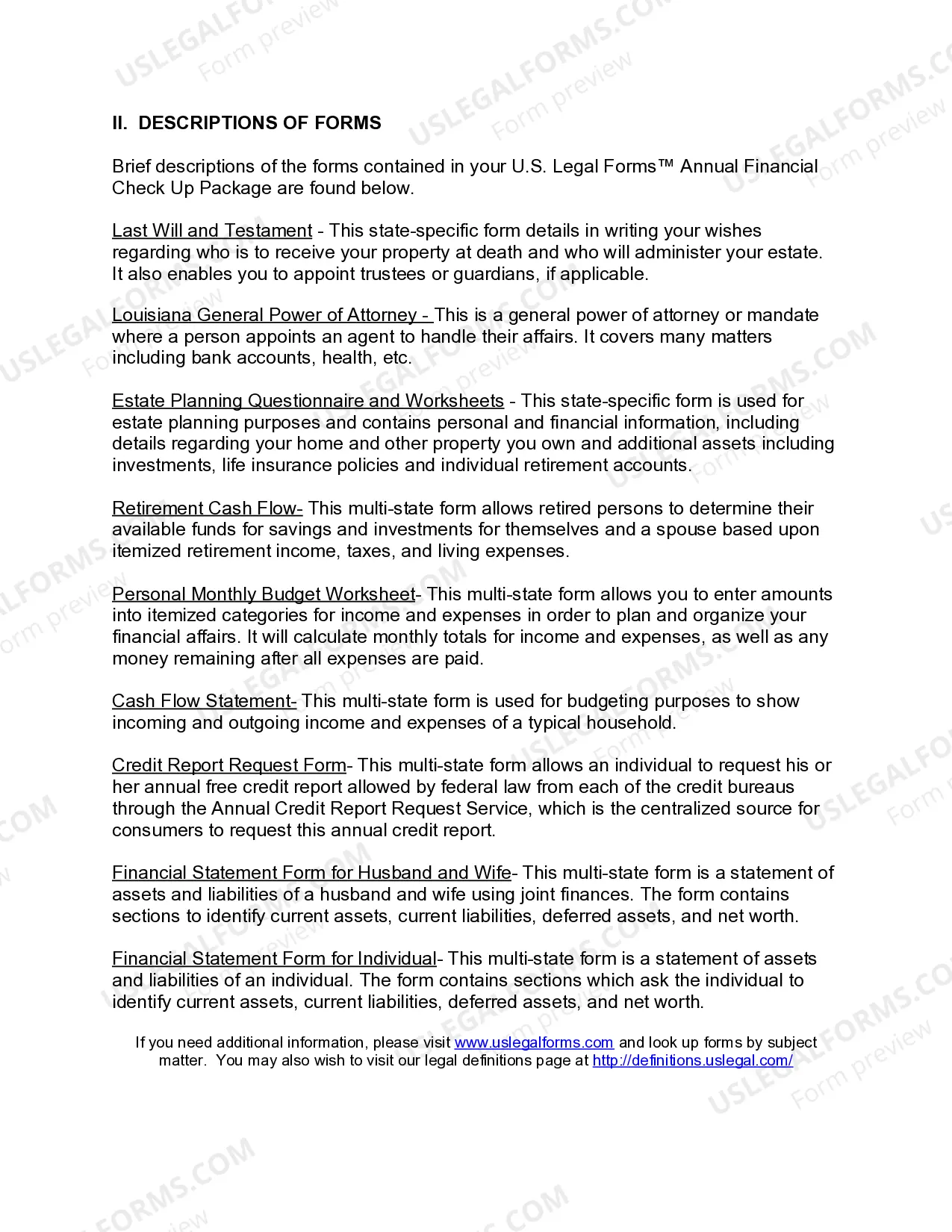 Preview Louisiana Annual Financial Checkup Package