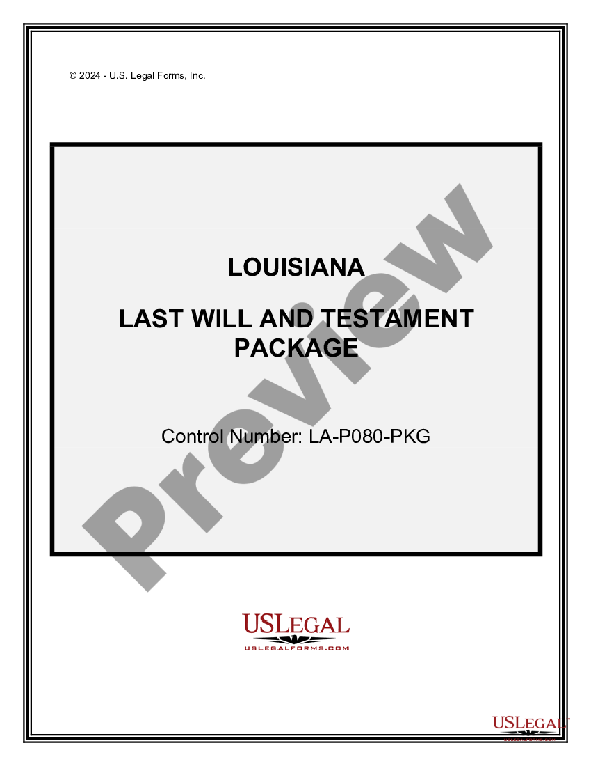 Louisiana Last Will and Testament Package Louisiana Last Will And