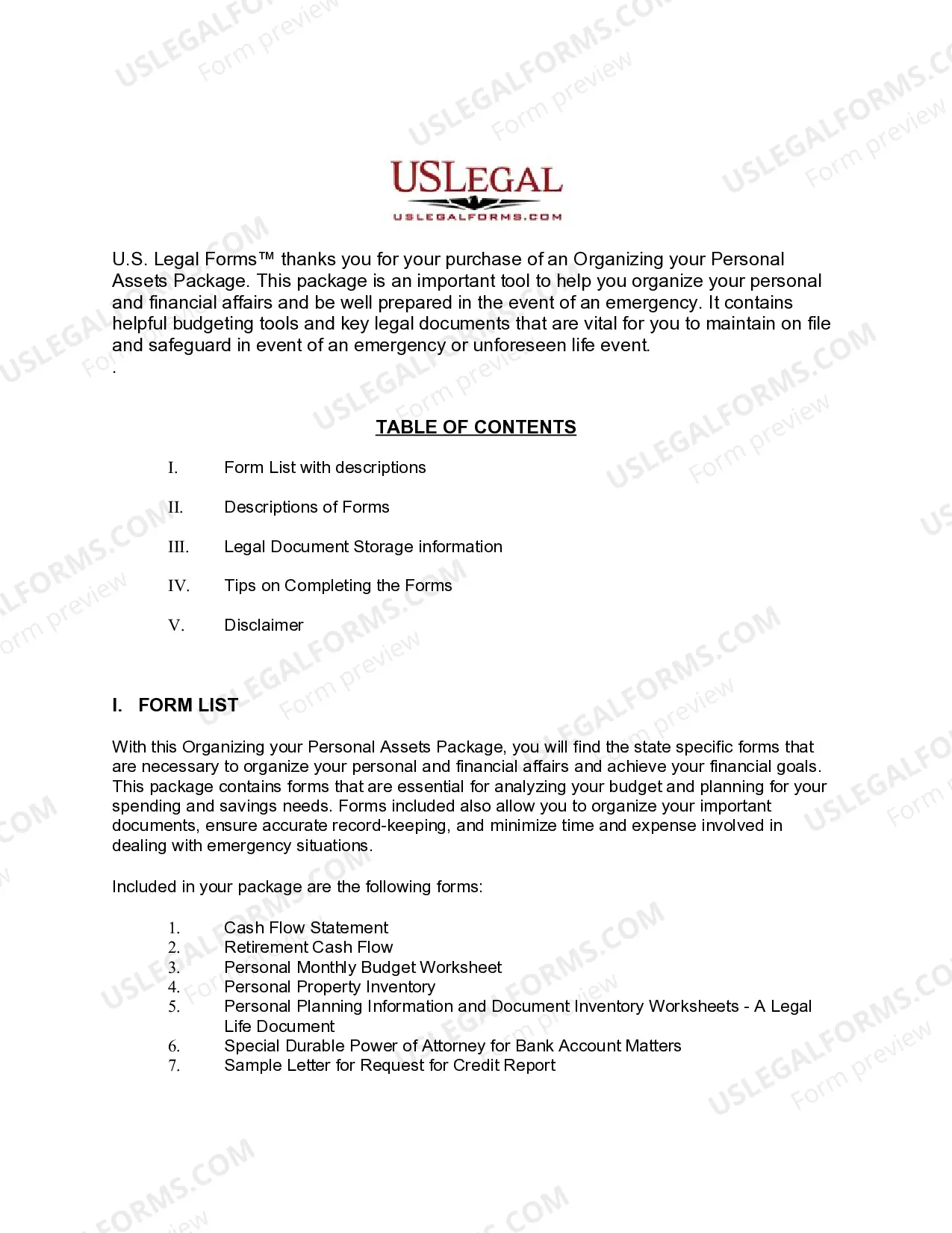 Preview Louisiana Organizing your Personal Assets Package