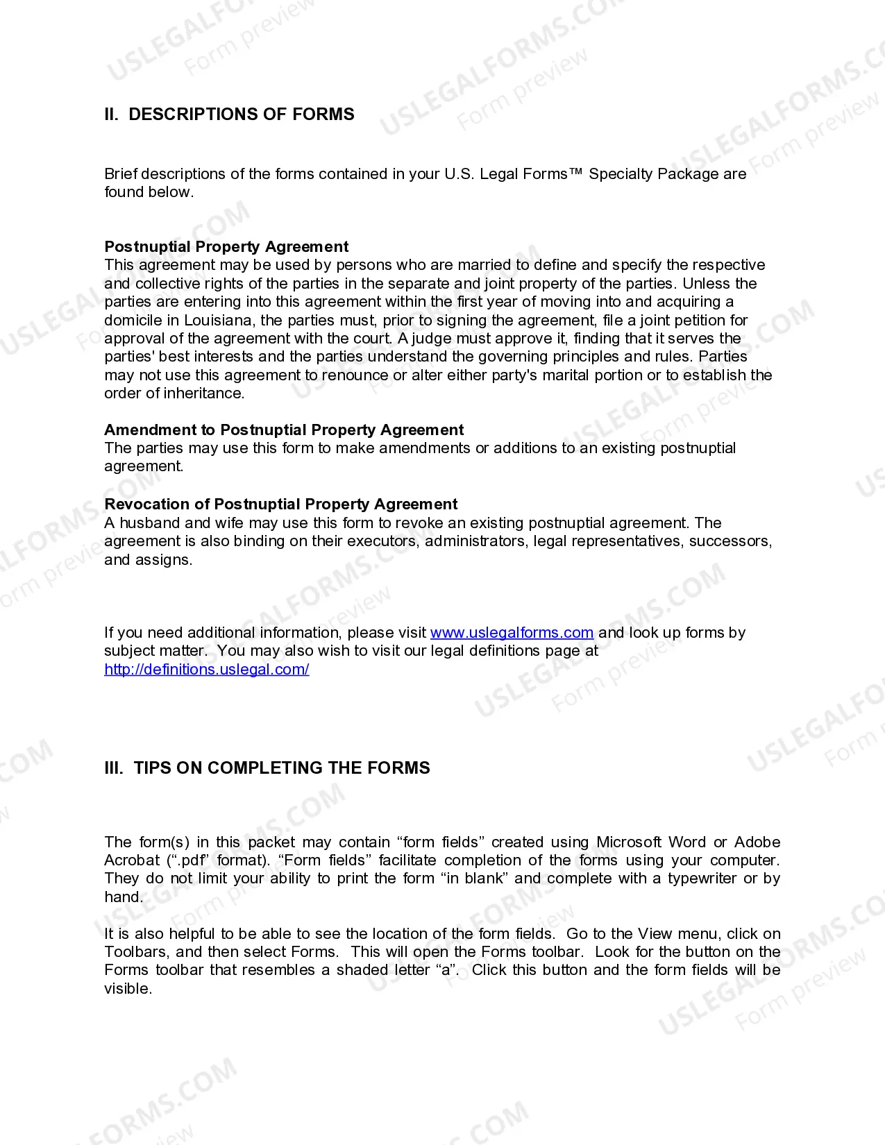 Preview Louisiana Postnuptial Agreements Package