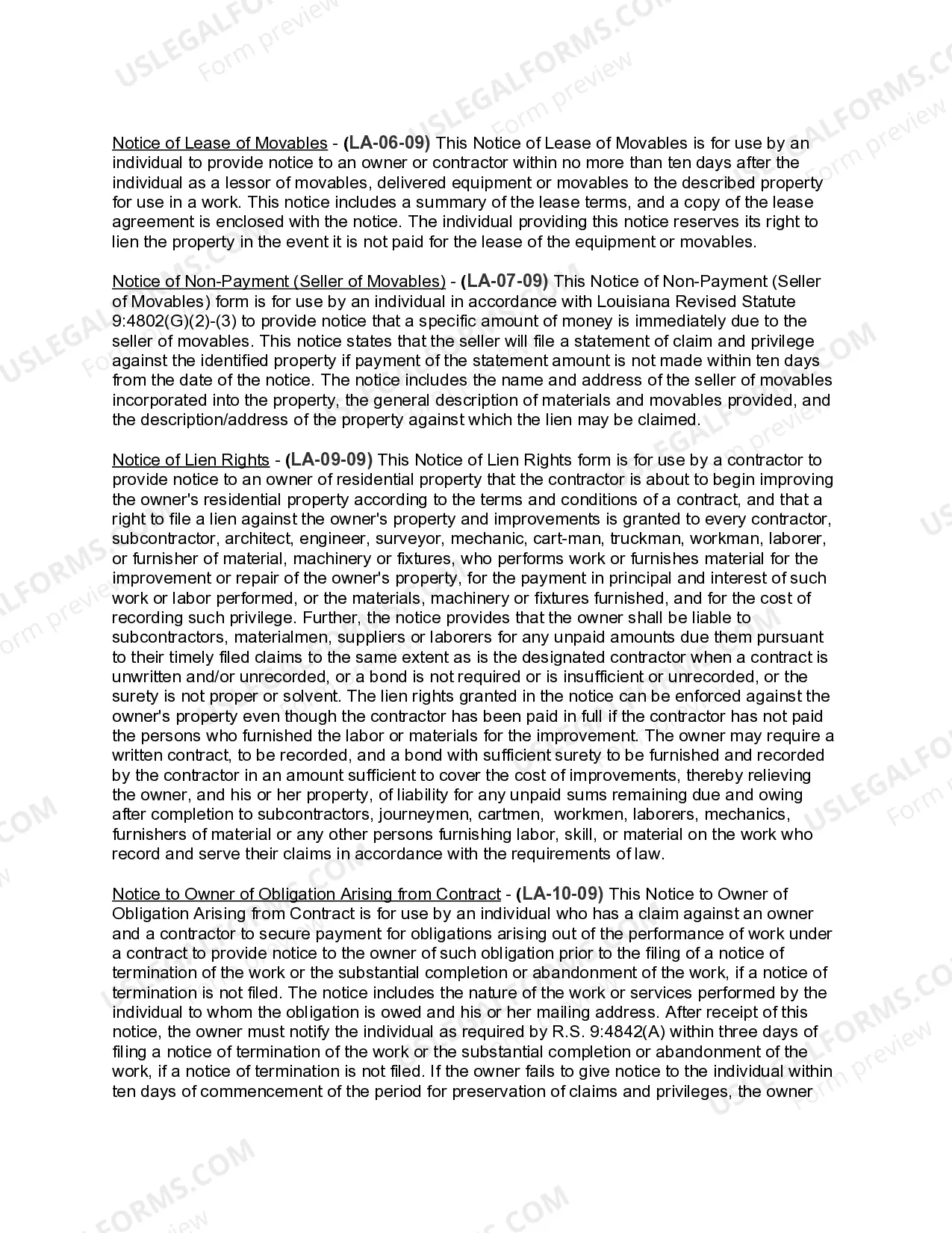 Preview Louisiana Construction or Mechanics Lien Package - Individual