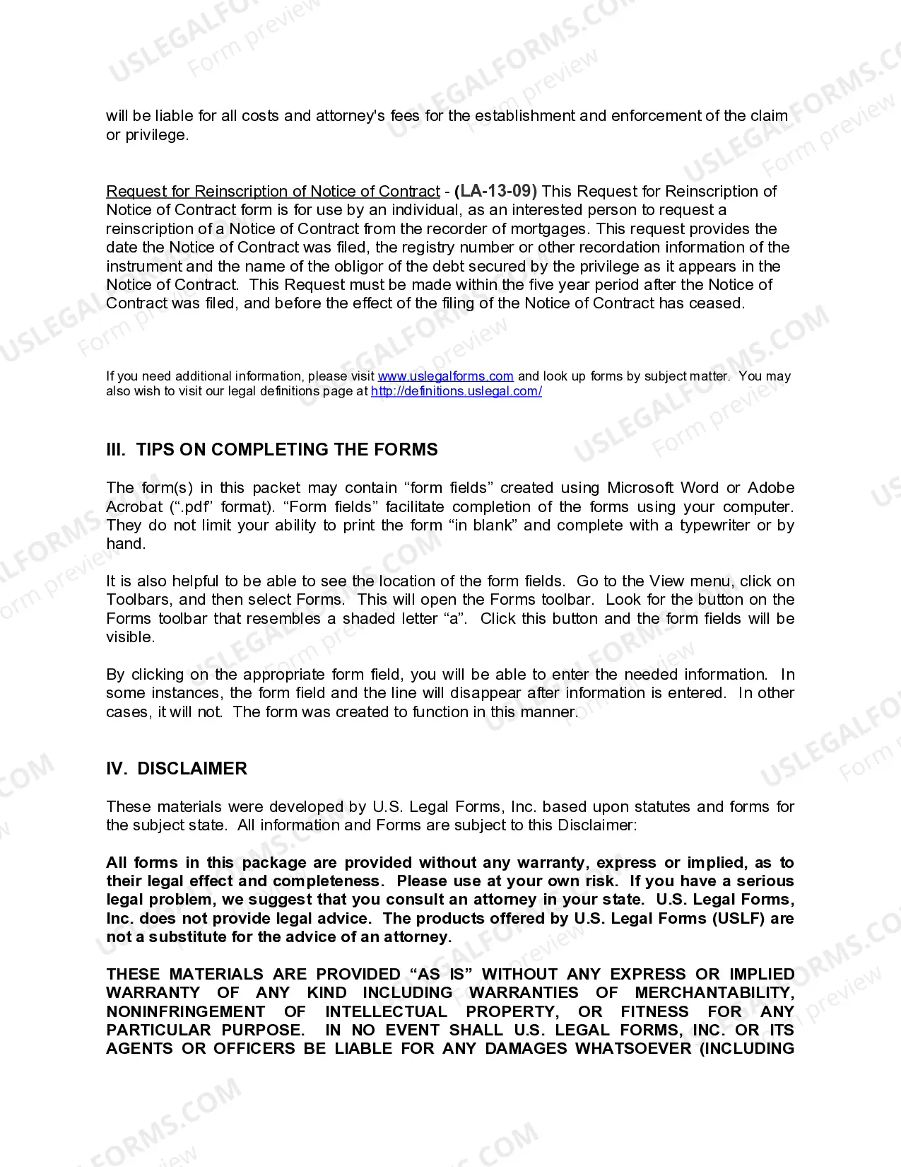 Preview Louisiana Construction or Mechanics Lien Package - Individual