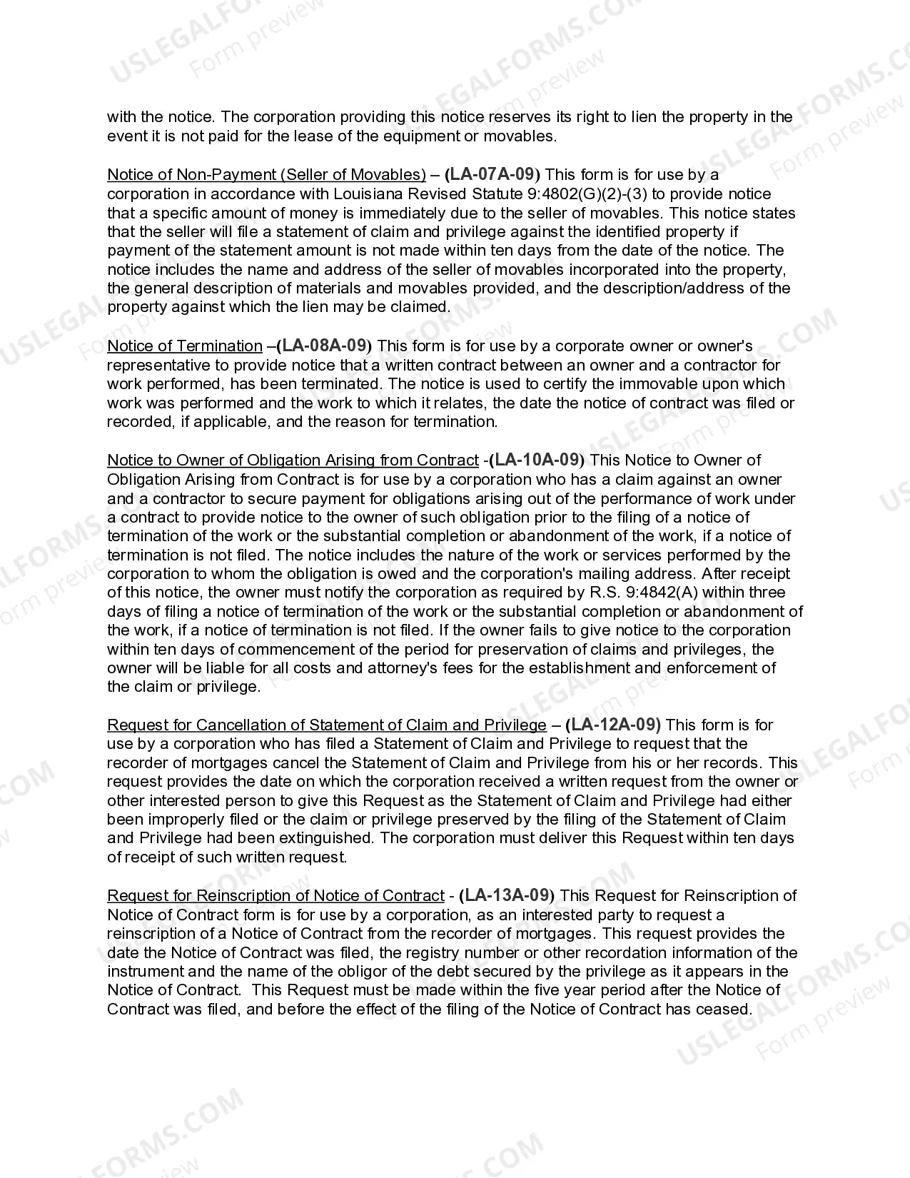 Preview Louisiana Construction or Mechanics Lien Package - Corporation or LLC