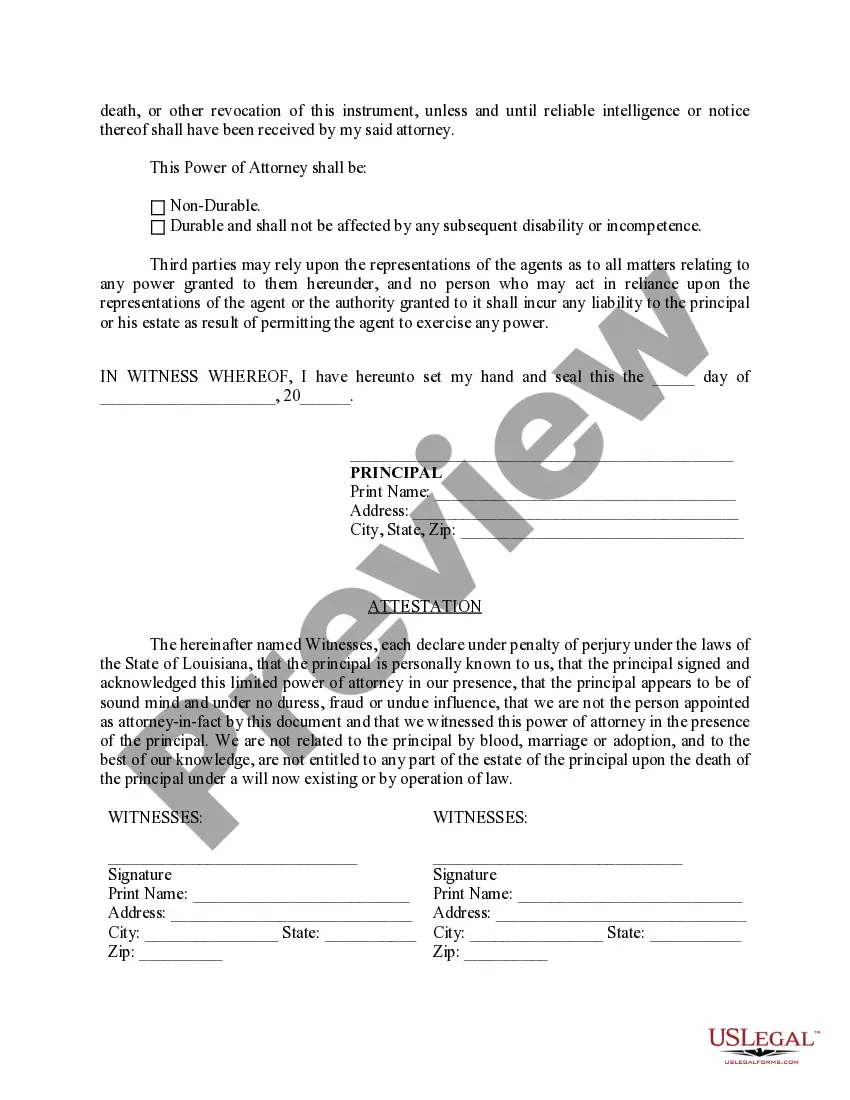 Preview Limited Power of Attorney where you Specify Powers with Sample Powers Included