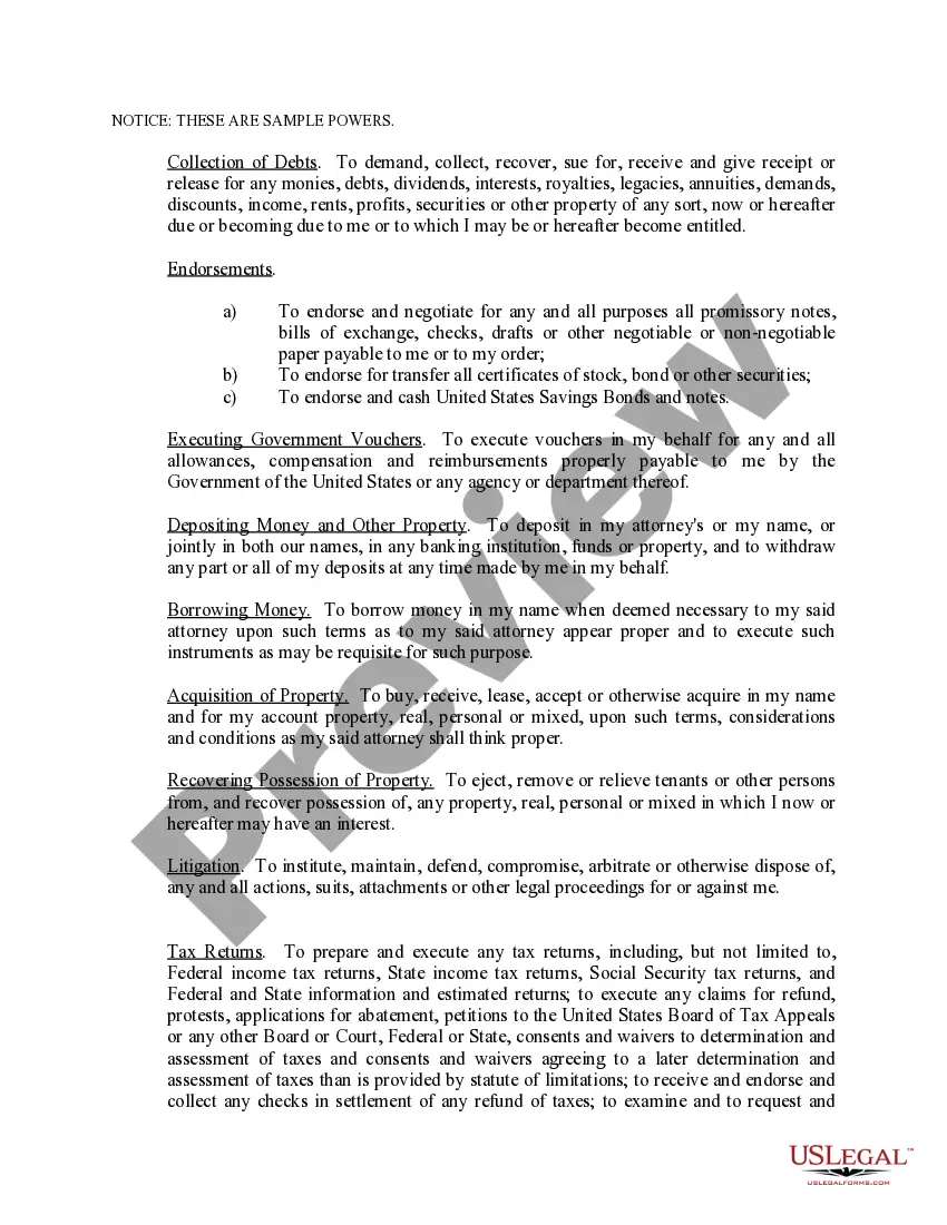 Preview Limited Power of Attorney where you Specify Powers with Sample Powers Included
