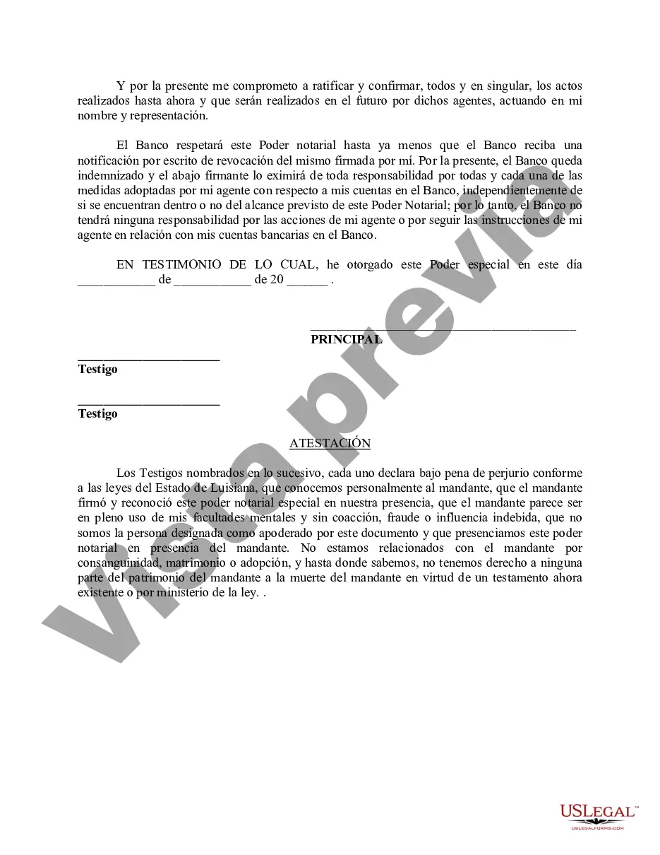 Preview Poder especial duradero para asuntos de cuentas bancarias