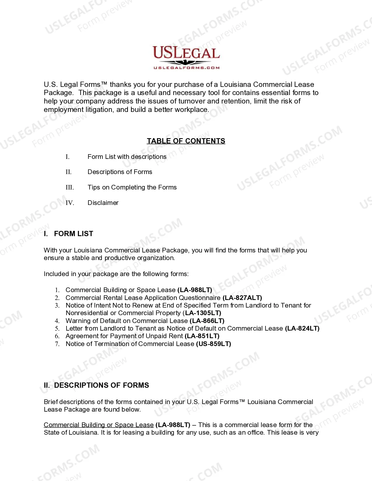 Preview Louisiana Commercial Lease Package