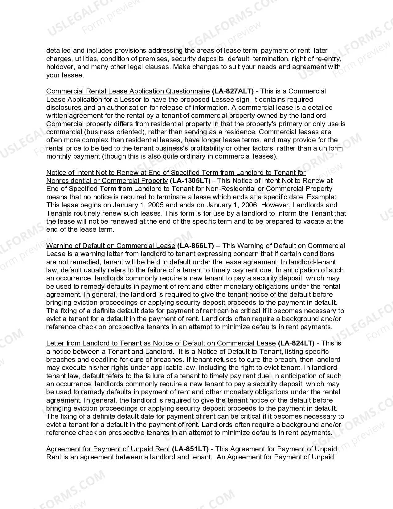 Preview Louisiana Commercial Lease Package