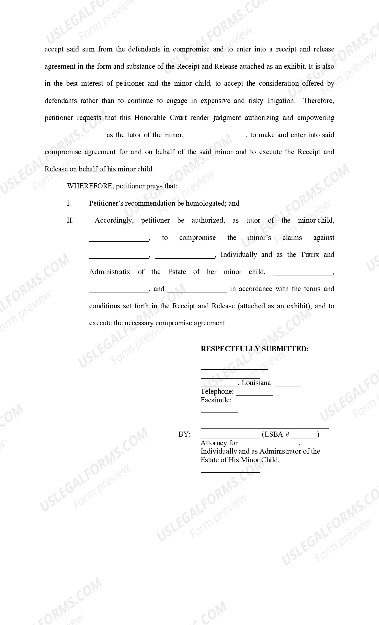 Preview Petition for Minority Settlement