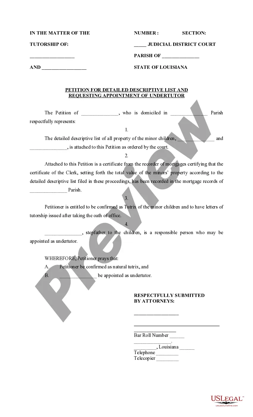 Preview Petition for Detailed Descriptive List and Requesting Appointment of Under-tutor