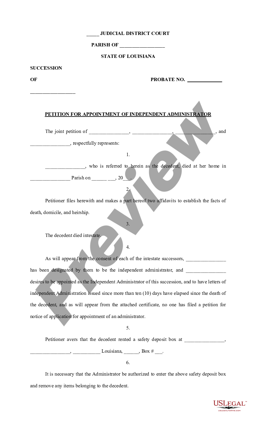 Louisiana Petition for Appointment of Independent Administrator ...