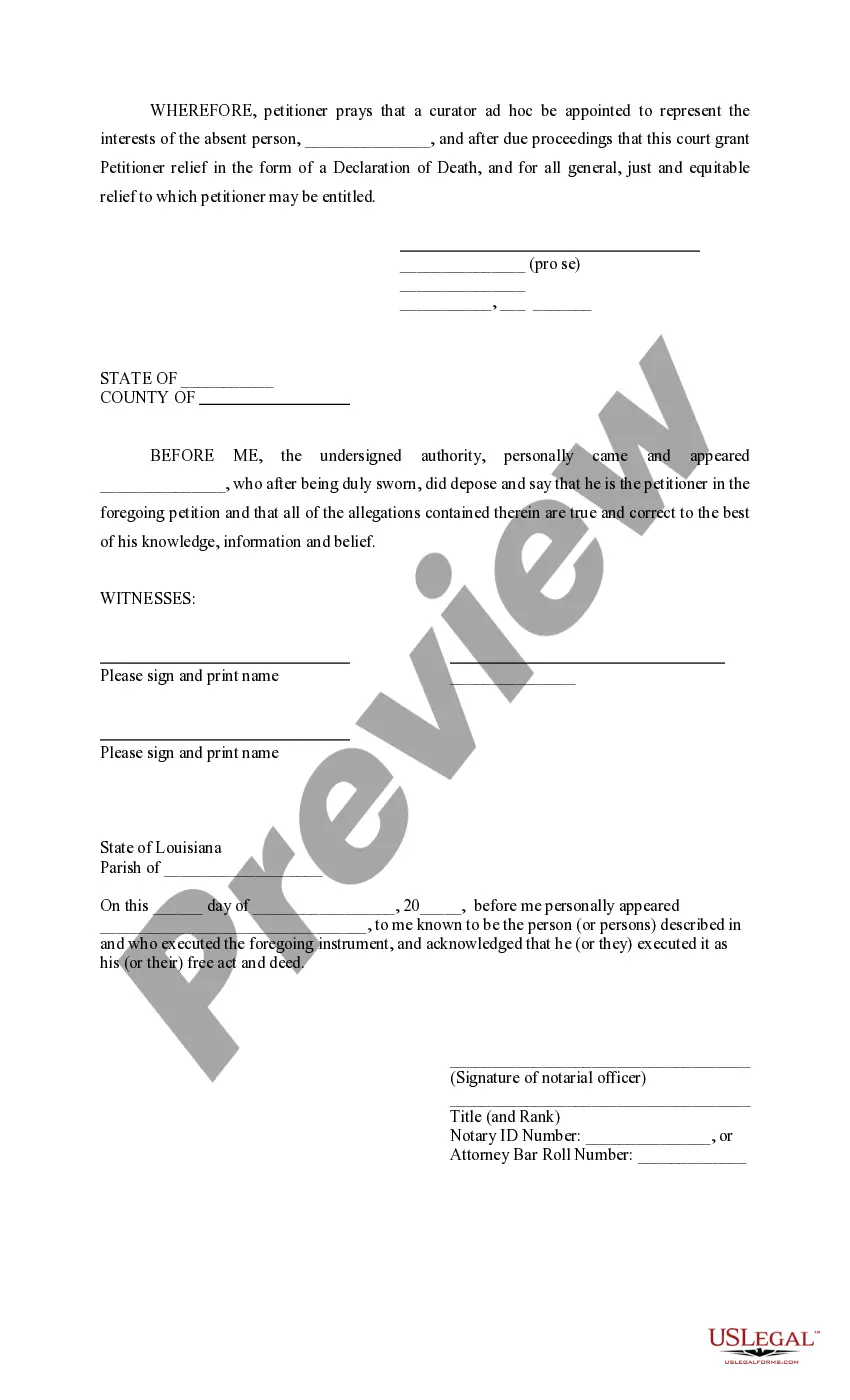 Preview Petition for Declaration of Death