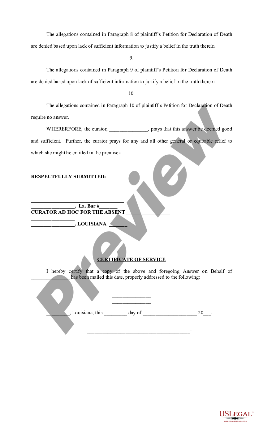 Louisiana Answer to Petition | US Legal Forms