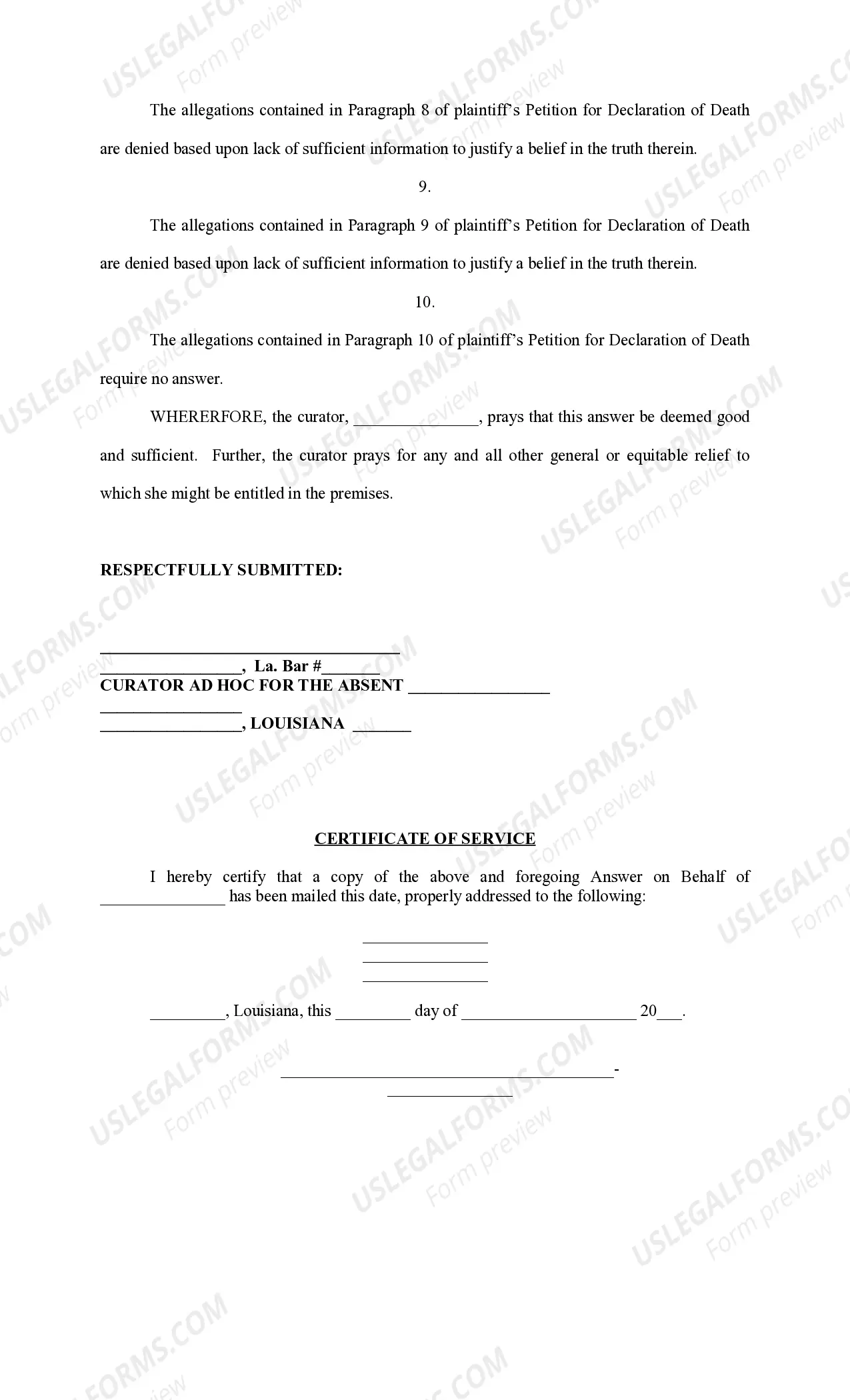 Preview Answer to Petition